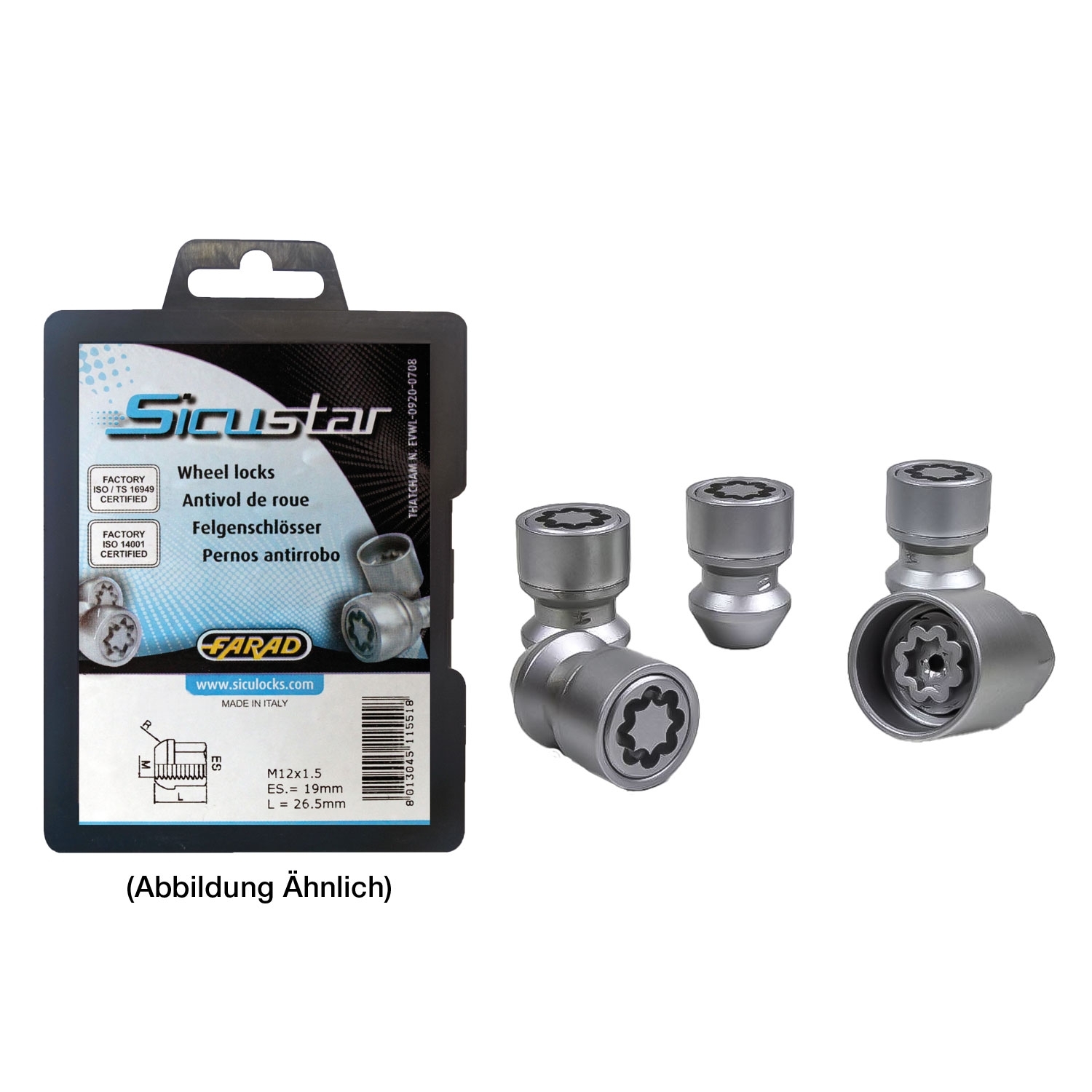 Radsicherung " Sicustar " M12 x 1.25 x 34 konisch 60° geschlossen EN215L21