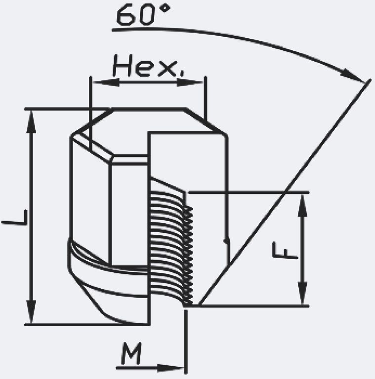 Radmutter M12 x 1.50 x 33 mm, mit Kegelbund 60° geschlossen