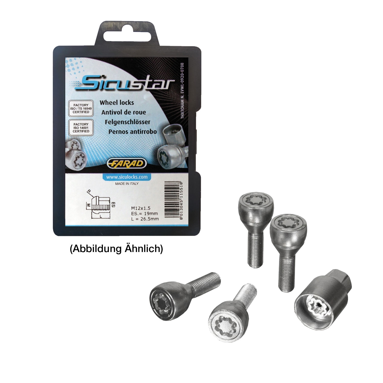 Radsicherung " Sicustar " M15 x 1.25 x 32 Radius 14
